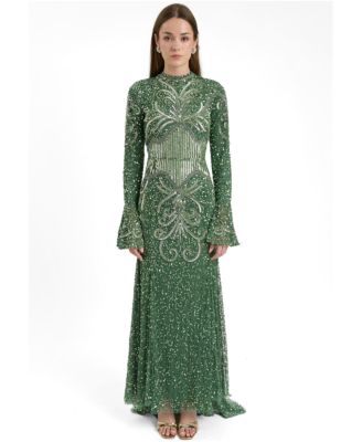 Women's Modest Embellished Sequins Trail Maxi Dress