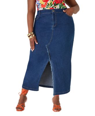 Women's Plus Size Frayed Denim Maxi Skirt