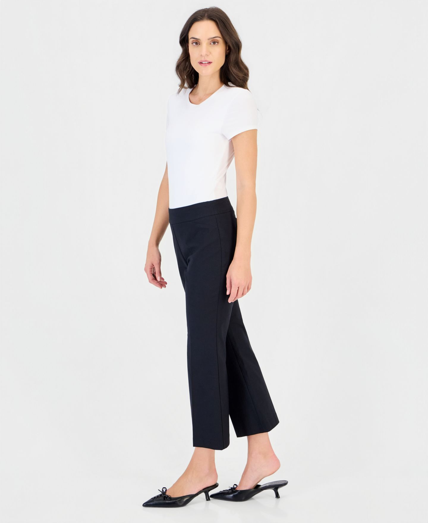 Женские брюки JM Collection Petite Cropped Kick Flare Pull-On, цвет: Глубокий чёрный — фото 2