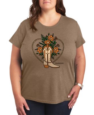 Plus Size Short-Sleeve Graphic Yellowstone Boot Flower Tee