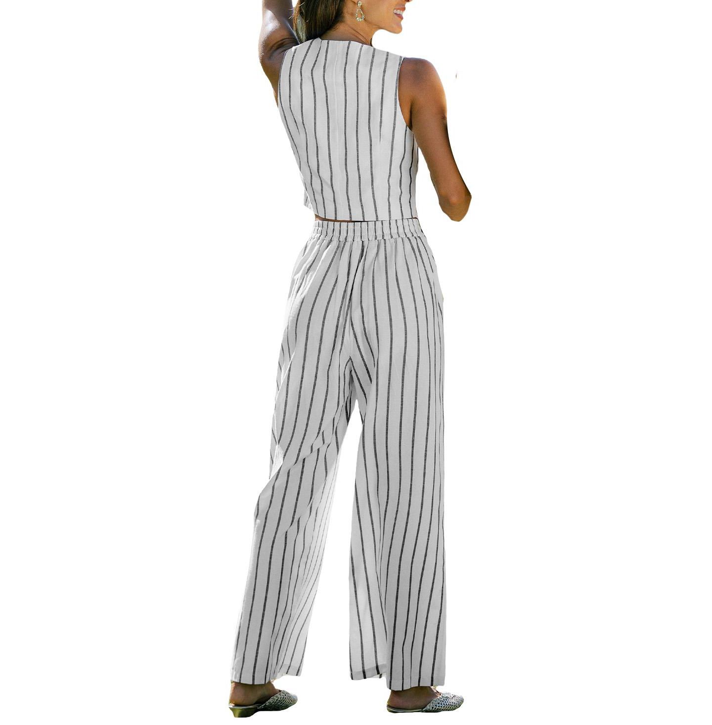 Женский комплект Cupshe V-Neck Striped Wide-Leg Cami and Pants, 2-Piece Set, цвет: Белый — фото 2