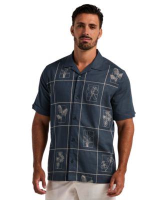Men's Linen Blend Embroidered Guayabera Shirt