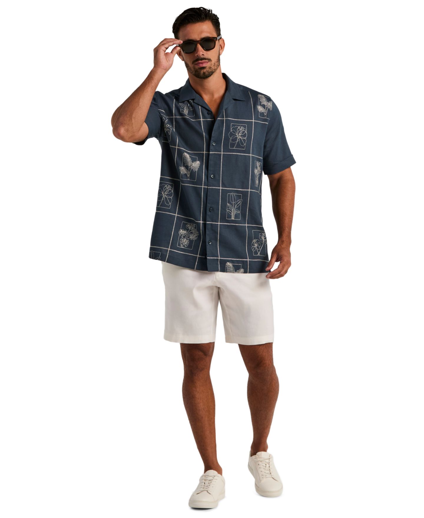 Мужская рубашка Cubavera Linen Blend Embroidered Guayabera, цвет: Big Dipper — фото 3