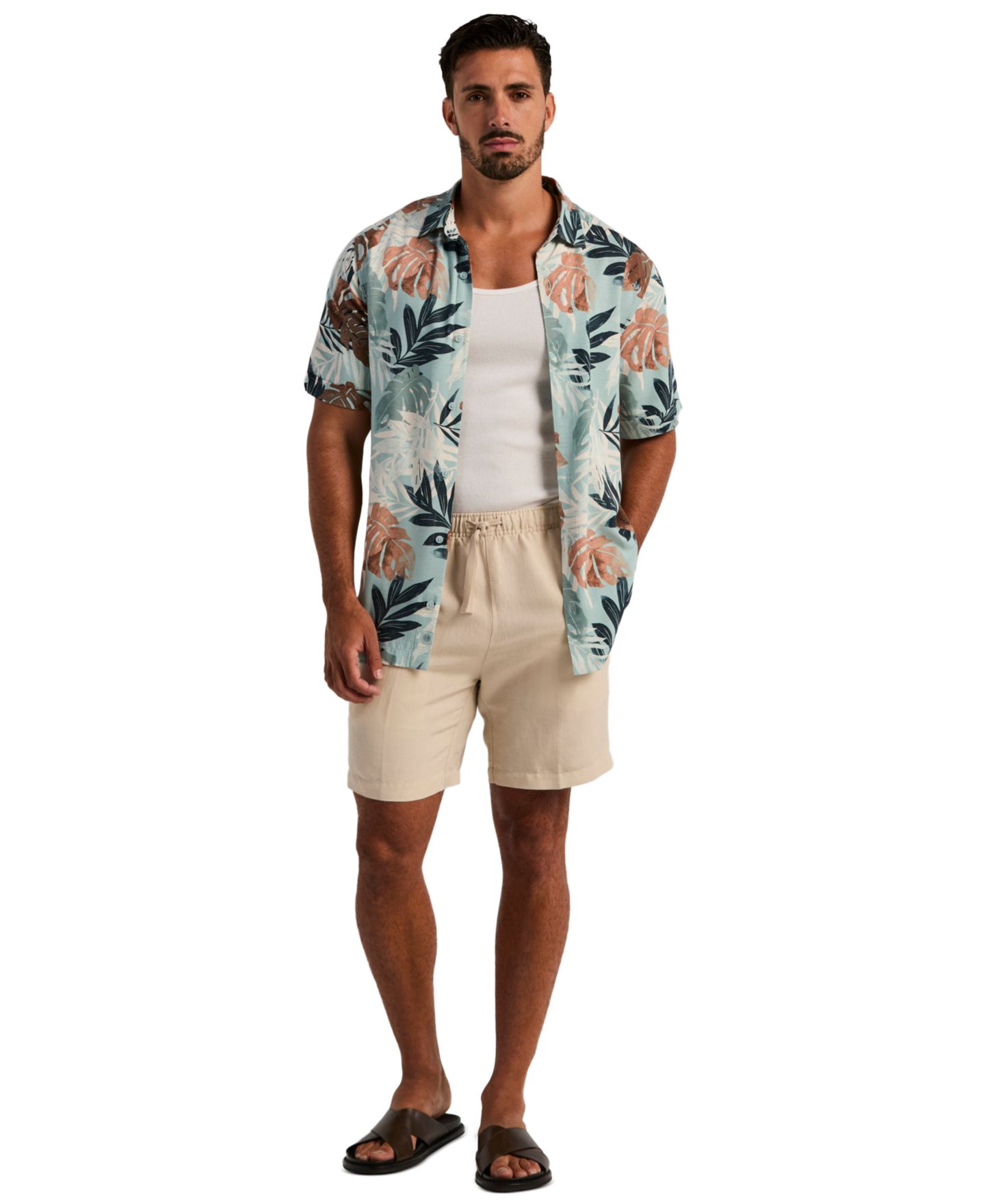 Мужская рубашка Cubavera Tropical Print Button-Down, цвет: Облачный синий — фото 3
