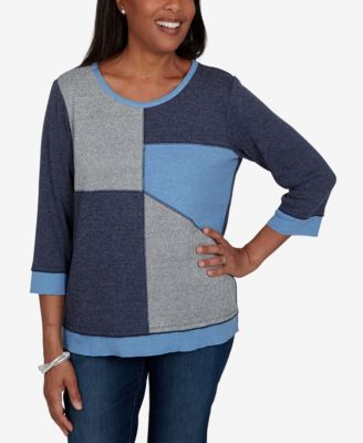Petite Classic Heathered Colorblock 3/4-Sleeve Knit Top