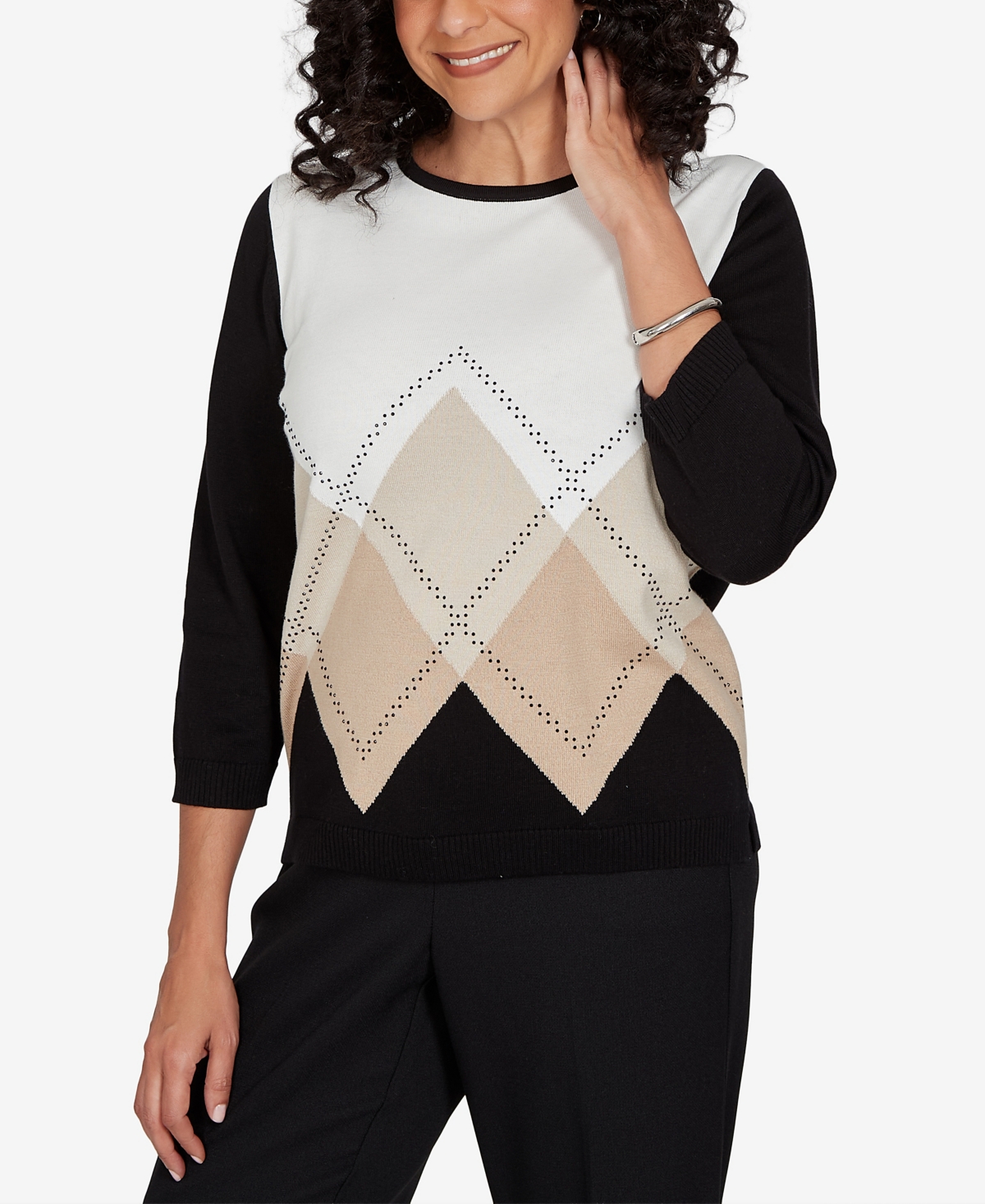 Alfred Dunner Petite Classic Argyle Beaded Sweater