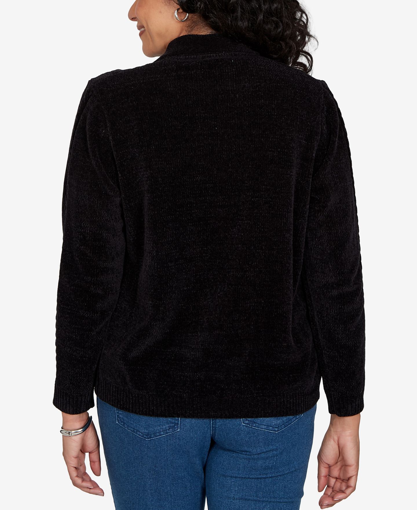 Женский кардиган Alfred Dunner Petite Cable Knit Full-Zip Collared, цвет: Чёрный — фото 5