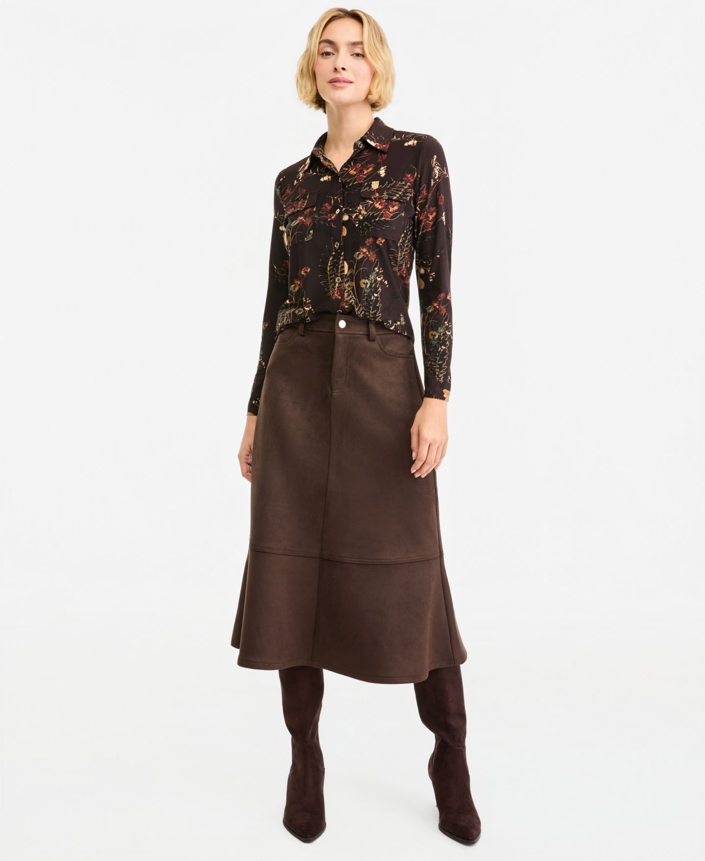 Женская рубашка Jones New York Long-Sleeve Floral-Print Collared Button-Front, цвет: Кофейный разноцветный — фото 7
