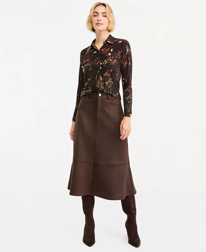 Women's Long-Sleeve Floral-Print Collared Button-Front Shirt - thumbnail 7
