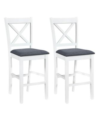Rubber Wood X-Back Bar Stools with Upholstered Cushioned Seats and Footrests