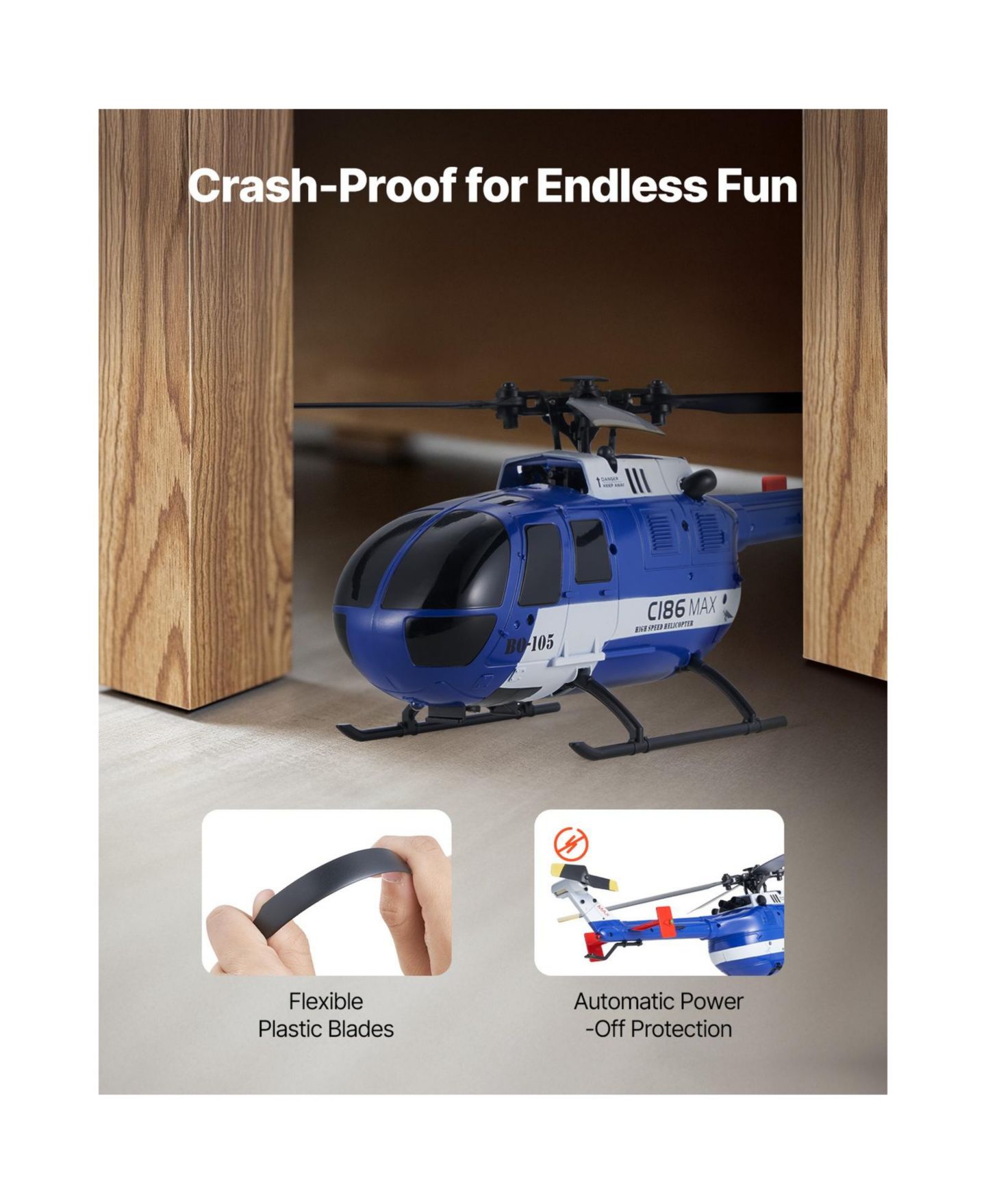 Детская игрушка SEVORLEY 4-Propeller RC Helicopter, 2.4GHz 6-Axis Gyro Remote Control Plane for Beginners, цвет: Синий / Белый — фото 6