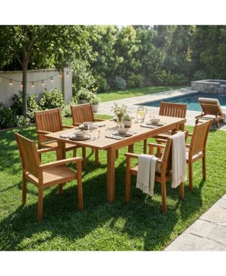 7-Piece Acacia Wood Outdoor Dining Set - 6 Chairs and Expandable Table