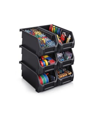 Large Open Front Stackable Garage Storage Bin - Heavy Duty Plastic Organizer Tote for Tools, Hardware and Shelving