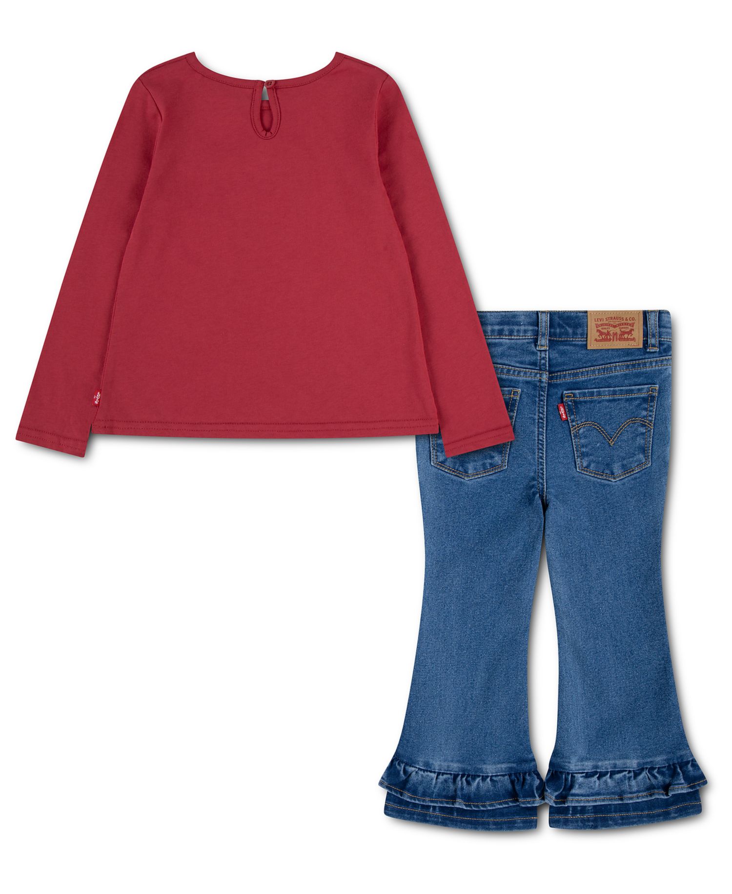 Girls' 2T-6X Jersey Top and Ruffle Flared Leg Pants, 2-Piece Set