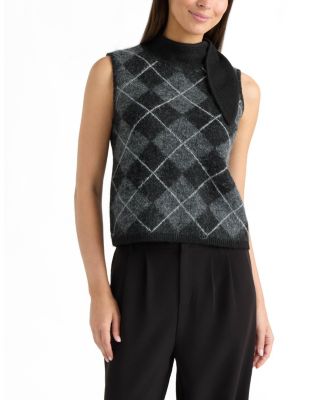 Women's Argyle Sleeveless Mock Neck Sweater Top