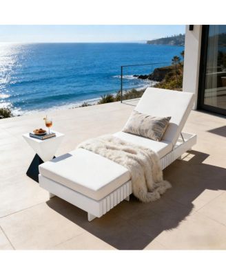 6 Position Acacia Solid Wood Outdoor Chaise Lounge with 3 Fold Cushion
