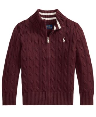 Boys' 2T-7 Cable-Knit Cotton Full-Zip Sweater