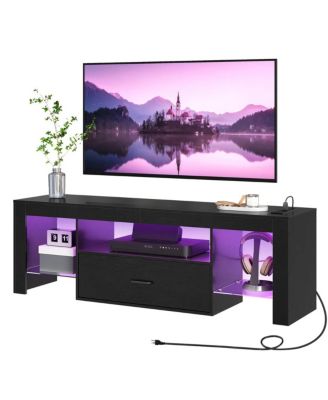 TV Stand with LED Lights and Built-In Power Outlets