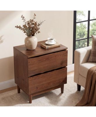 2-Drawer Live-Edge Solid Wood Nightstand, Mid-Century Modern Bedside Table with Storage, End Table