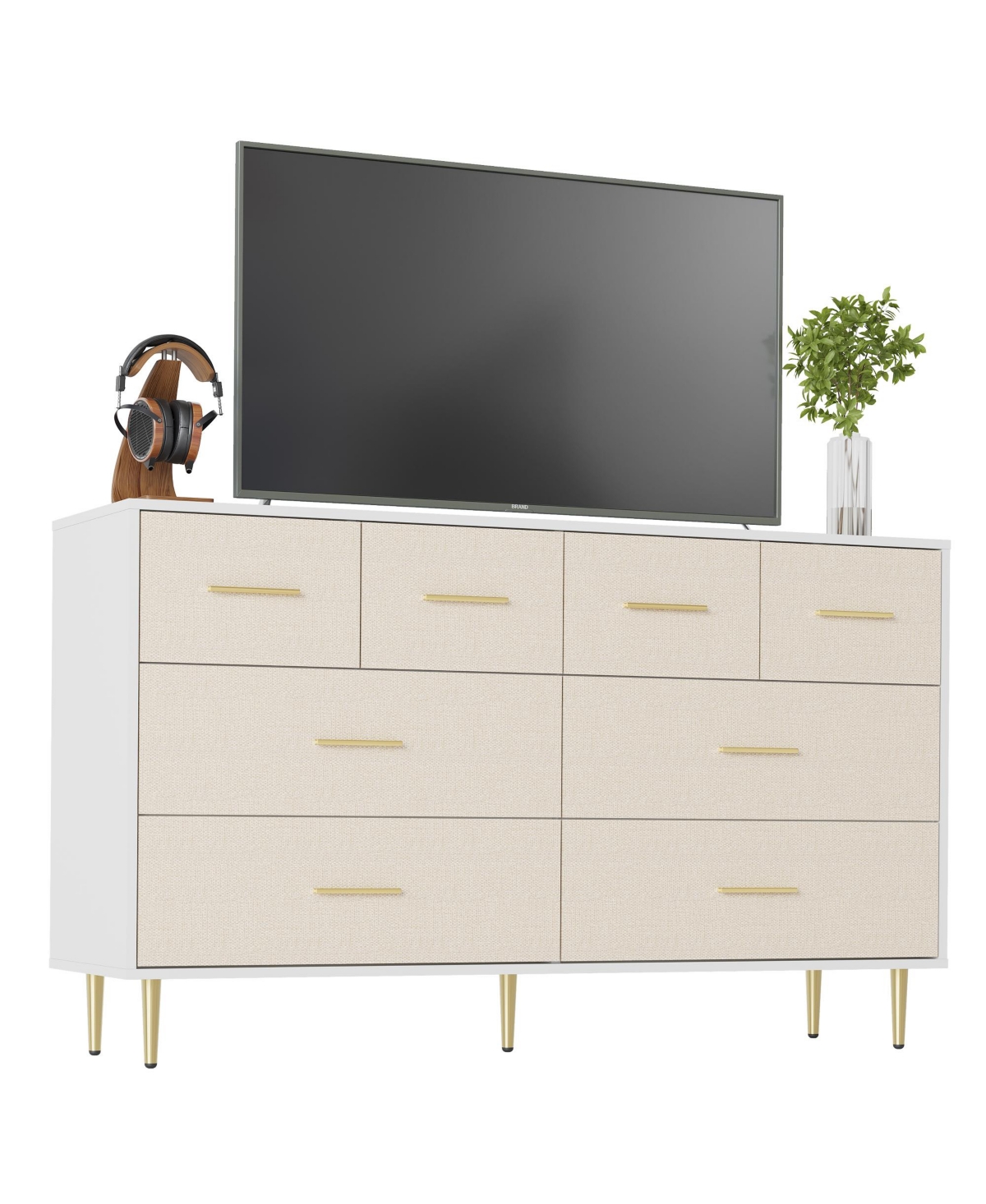homfan Dresser, Modern 8 Drawer Dresser for Bedroom with Handle and Legs, Wooden Nightstand with Linen-Textured Surface, Accent Cabinet End Table