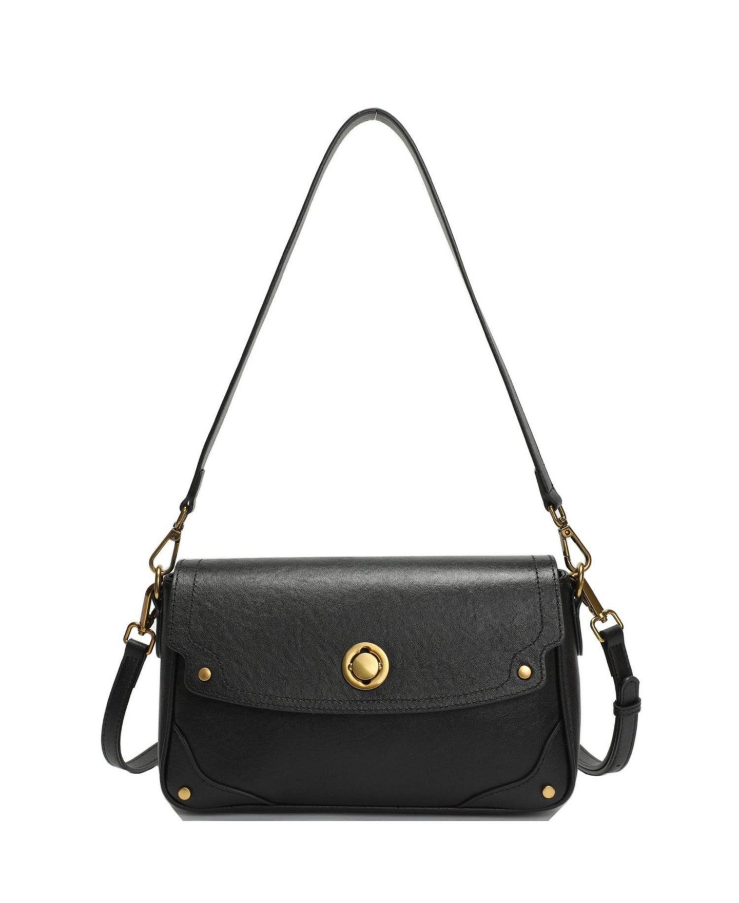 Женская сумка SUSU Mila Leather Shoulder Bag Convertible Crossbody Purse with Gold Hardware, цвет: Чёрный / Оникс чёрный — фото 1
