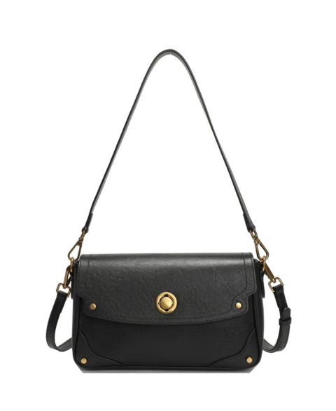 Женская сумка SUSU Mila Leather Shoulder Bag Convertible Crossbody Purse with Gold Hardware, цвет: Чёрный / Оникс чёрный