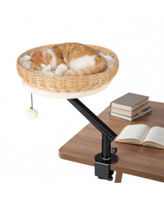 Clamp-On Cat Desk Bed with 360-Degree Rotating Bracket and Removable Cushion