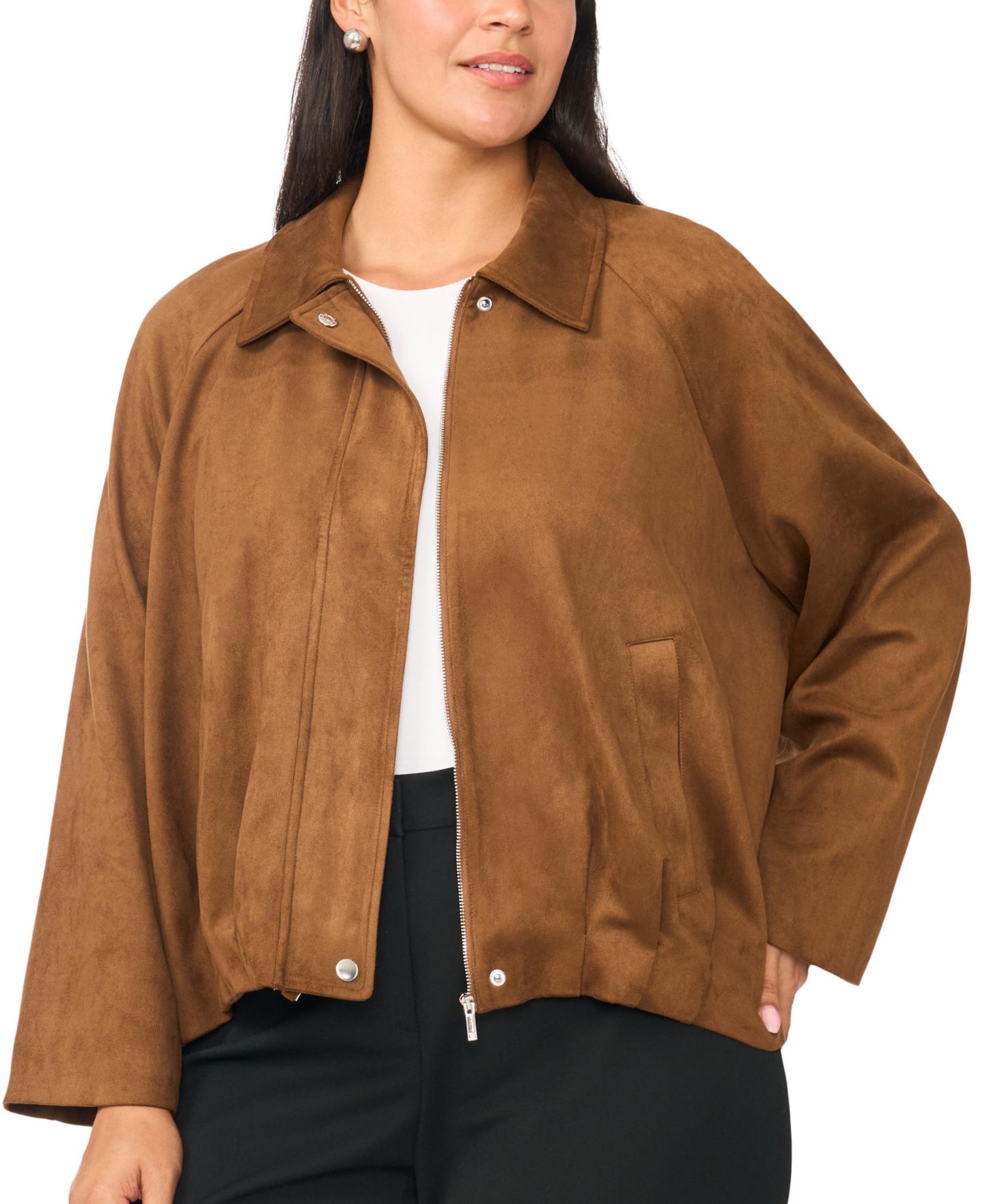 Женская куртка Vince Camuto Plus Size Raglan-Sleeve Faux-Suede Work Jacket, цвет: Toasted — фото 6