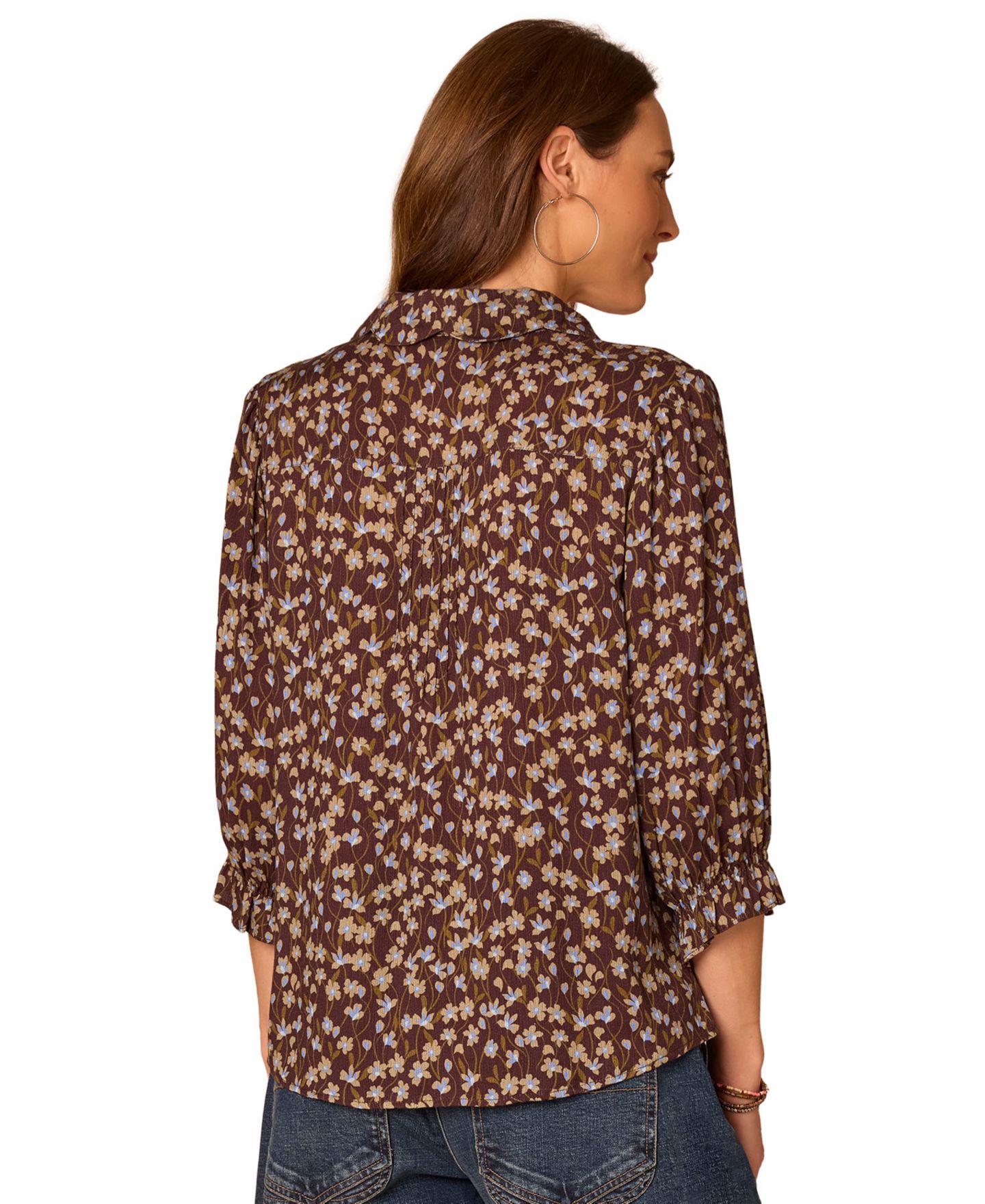 Женская блузка Democracy Petite 3/4-Sleeve Floral Blouse, цвет: Кофейный — фото 4