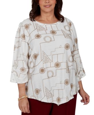Plus Size Union Square 3/4-Sleeve Floral Soutache Detailing Blouse