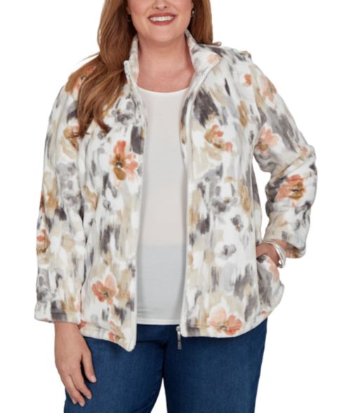 Женские куртки Alfred Dunner Plus Size Watercolor-Floral Cozy-Fleece Zip Jacket