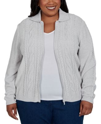 Plus Size Classic Cable Chenille-Zip Cardigan Sweater