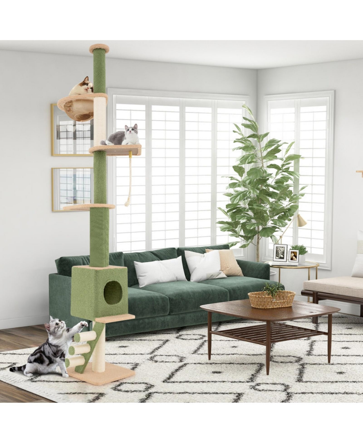 Hongge Floor to Ceiling Cat Tree 86 to 99.5 Inch Adjustable Height with Space Capsule and Sisal Posts