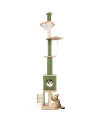 Floor to Ceiling Cat Tree 86 to 99.5 Inch Adjustable Height with Space Capsule and Sisal Posts