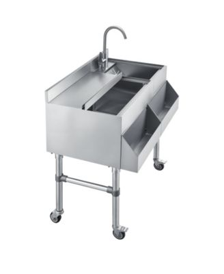 Commercial Ice Bin with Sink and Faucet, 60 Qt Stainless Steel Cocktail Cooler Cart