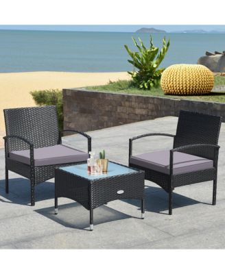Piece Patio Wicker Rattan Furniture Set Coffee Table and 2 Rattan Chair Cushion