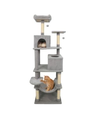 58 Inch Modern Cat Tree with Upholstered Perch 2 Condos and Sisal Scratching Posts