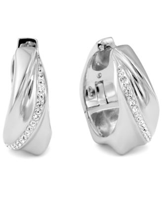 Crystal Twist 18k Silver Plated Brass Hoop Earrings