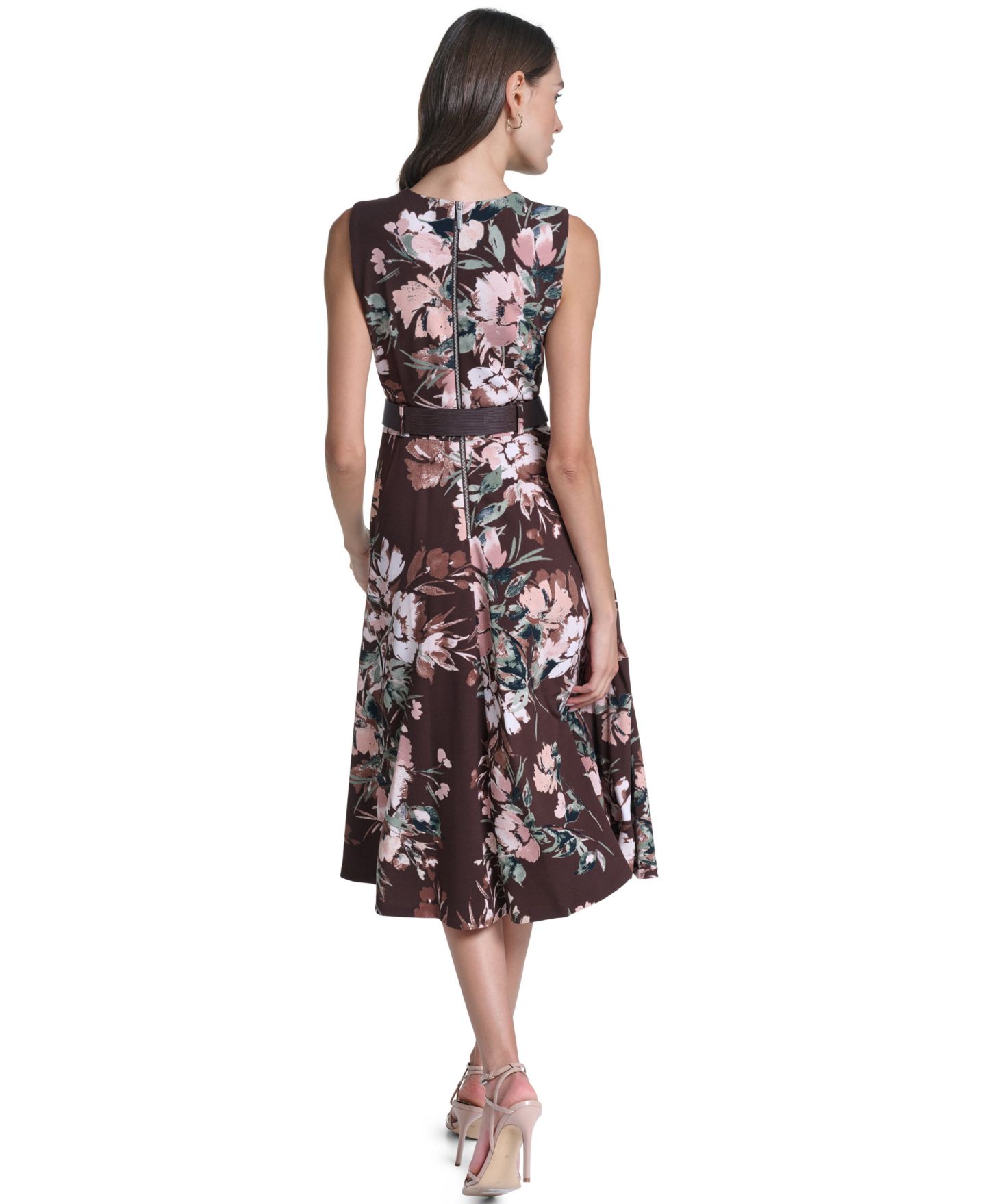 Женское платье Calvin Klein Floral-Print A-Line Midi, цвет: Кофейный разноцветный — фото 4