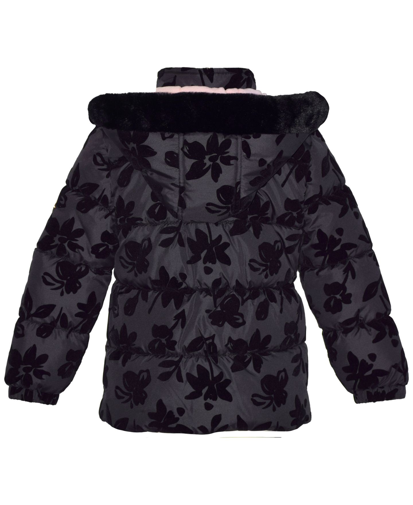 Куртка Kensie Girl Floral Flocked Puffer Jacket для девочек-малышей, цвет: Чёрный — фото 2