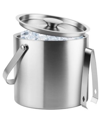Double Wall Insulated Stainless Steel Ice Bucket with Lid and Tongs for Parties Home Bar