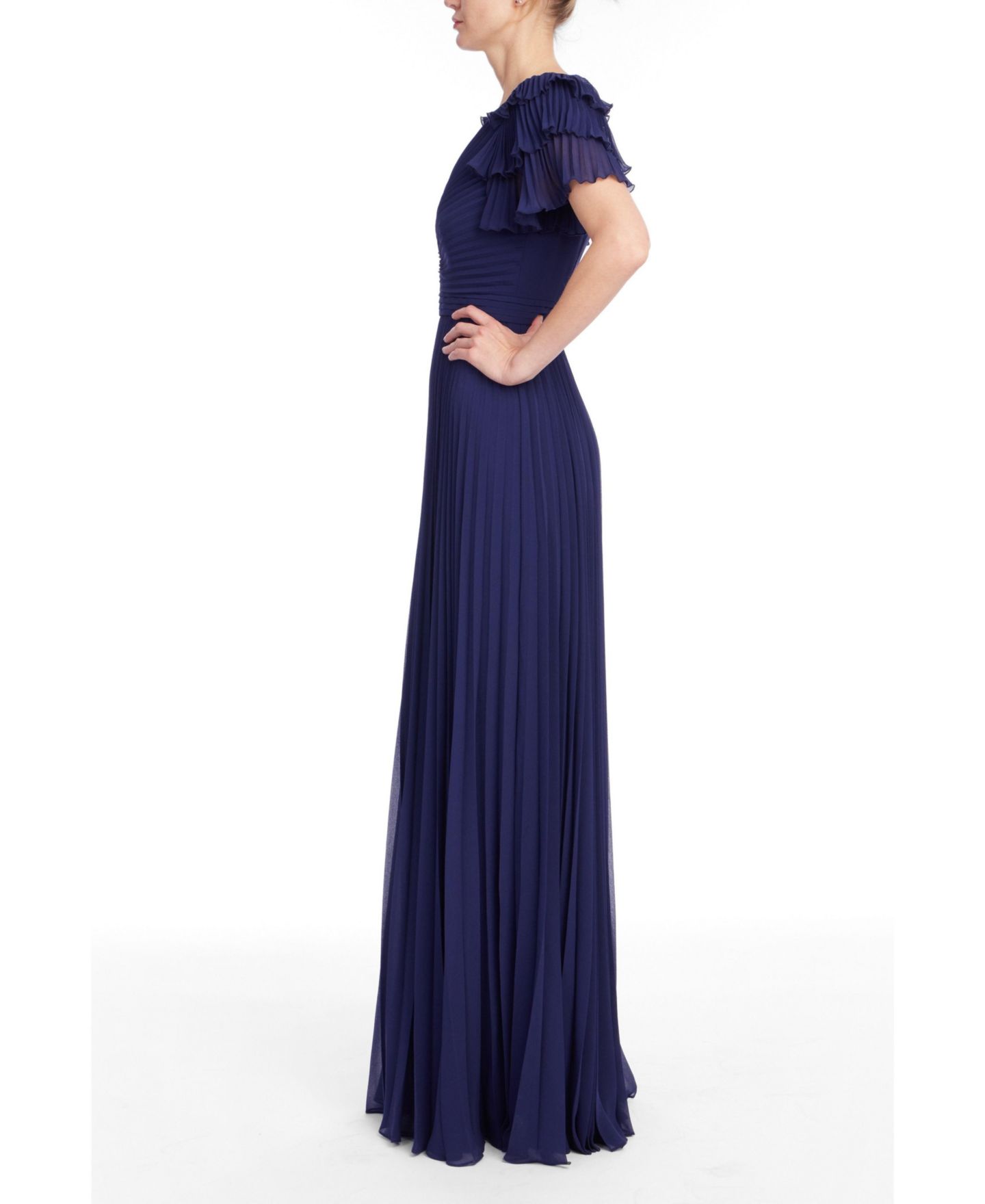 Женское платье Badgley Mischka V-Neck Ruffle Short-Sleeve Pleated Gown — фото 2