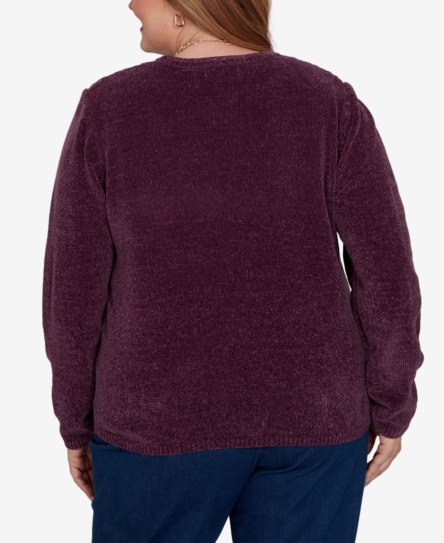 Женский свитер Alfred Dunner Plus Size Cable-Knit Chenille Crewneck Long-Sleeve Pullover, цвет: Amthyst — фото 5