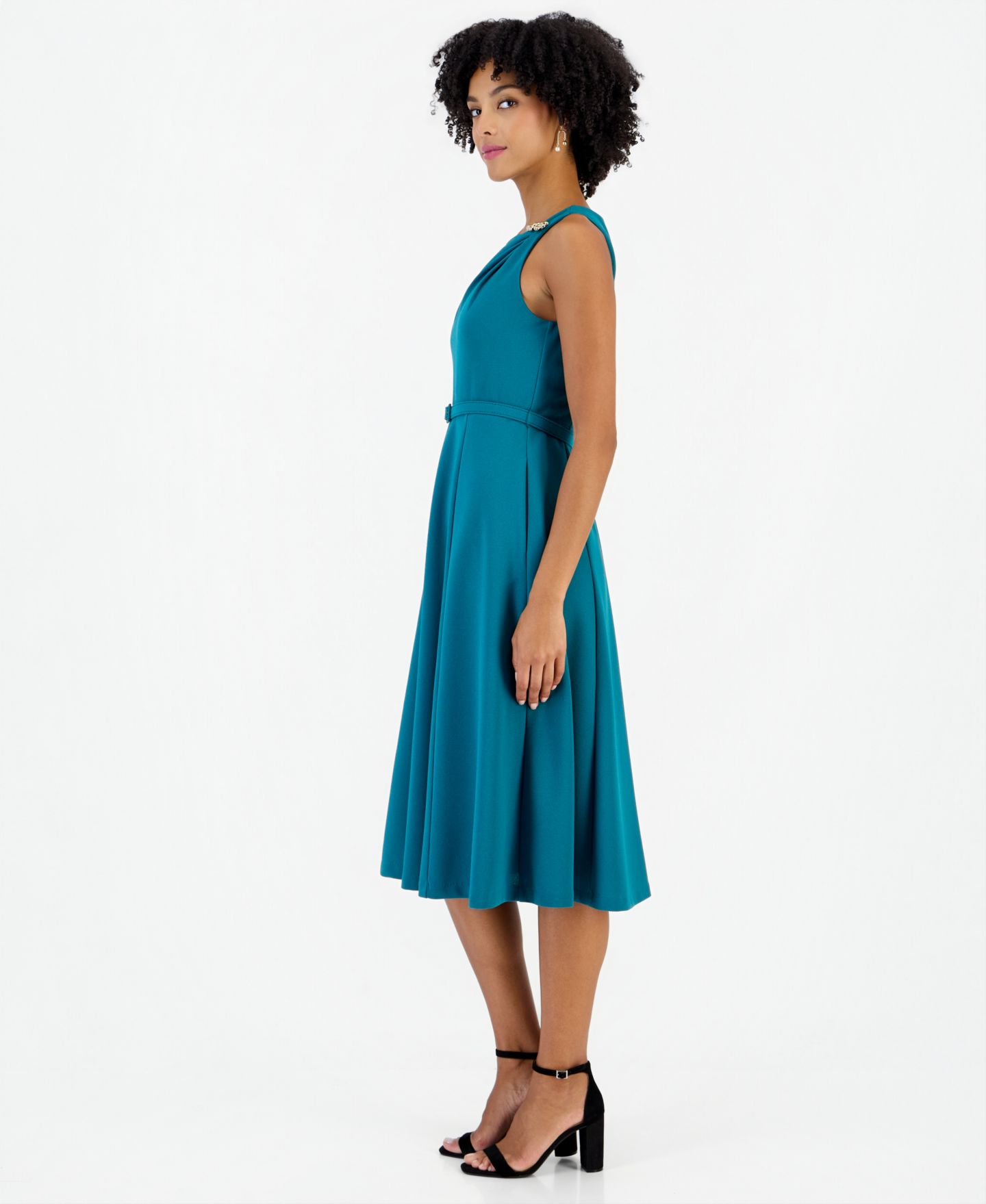 Женское платье Tahari ASL Embellished Tank A-Line Square Neck Midi, цвет: Бирюзовый — фото 4