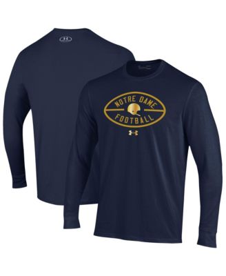 Men's Navy Notre Dame Fighting Irish 2026 Shamrock Series Metallic Football Icon Performance Cotton Long Sleeve T-Shirt