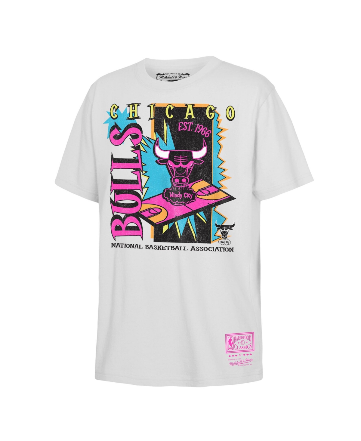 Mitchell & Ness Kids' Big Boys And Girls White Chicago Bulls Neon Court Shock T-shirt