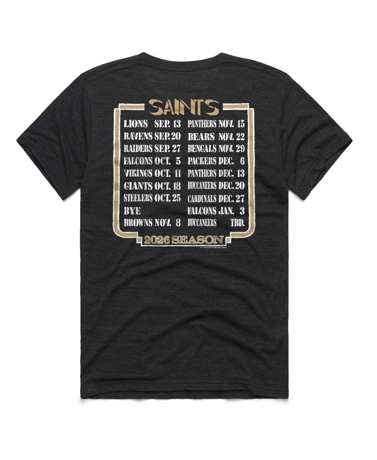 Женская футболка Homage New Orleans Saints 2026 NFL Schedule Queen Graphic Tri-Blend Relaxed-Fit — фото 2