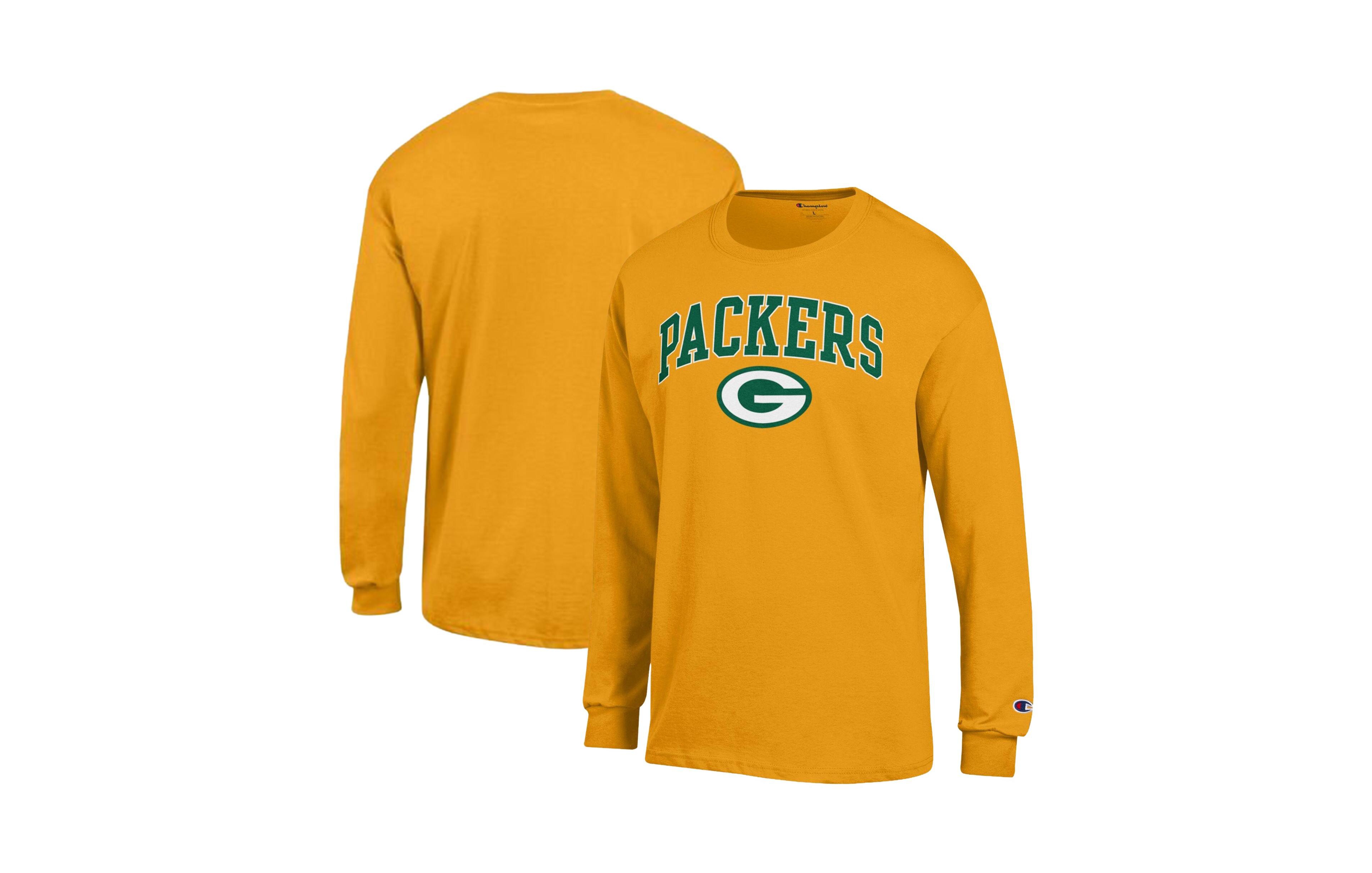 Champion Men's Gold Green Bay Packers Arch Over Logo Long Sleeve T-Shirt