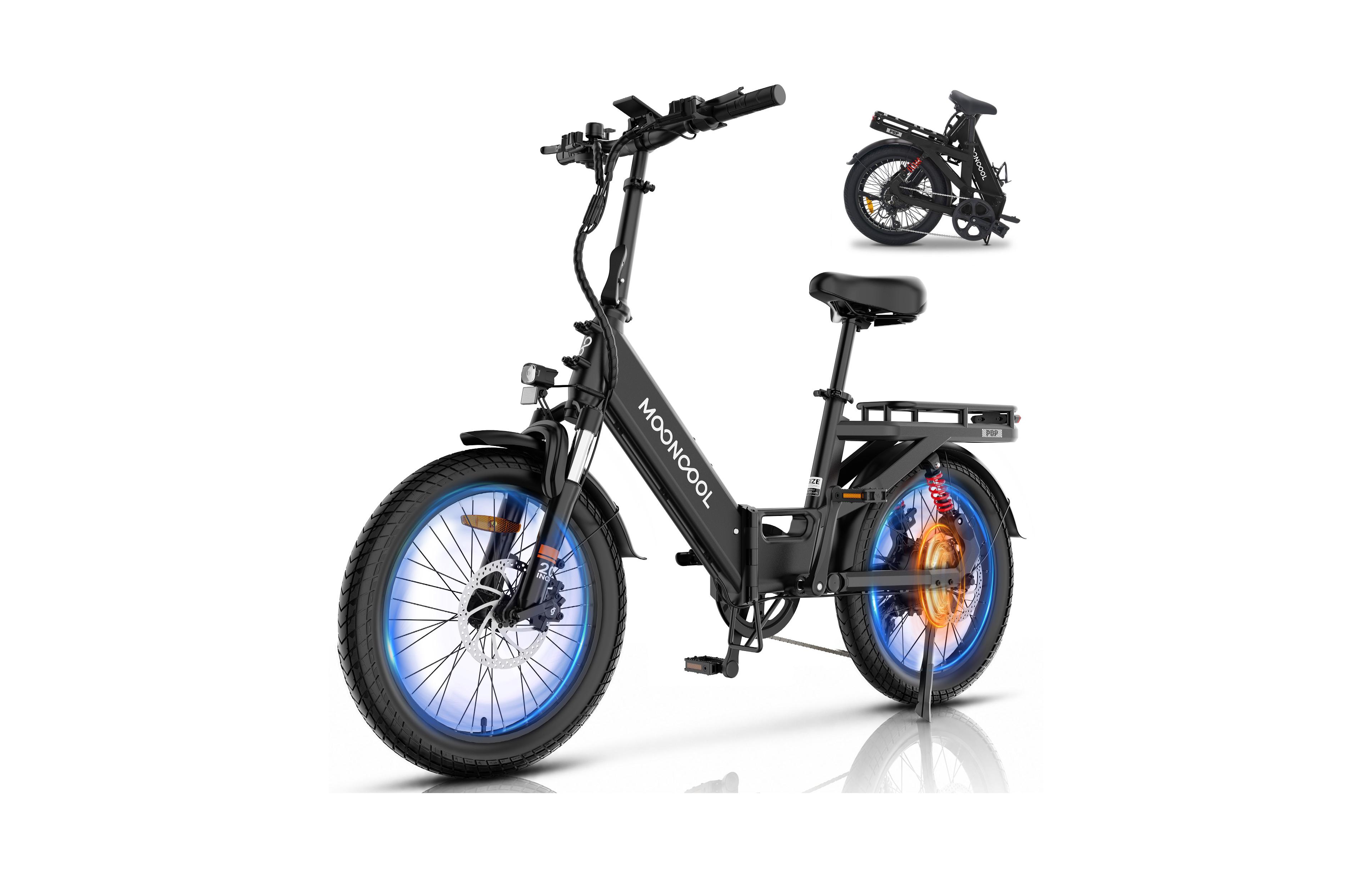 Mooncool Pop Folding Electric Bike for Adult 7-Speed, 750W Motor, Full Suspension, Folds Storage