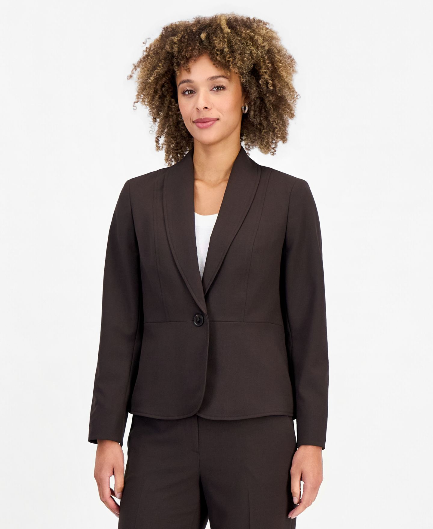 Le Suit Petite Shawl-Collar Wide-Leg Jacket and Pants Suit, 2-Piece Set, цвет: Чёрный — фото 3